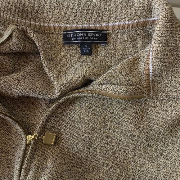 St. John Sport Marie Gray Gold Brown Knit Cardigan Jacket Long Sleeve M - Picture 11 of 15